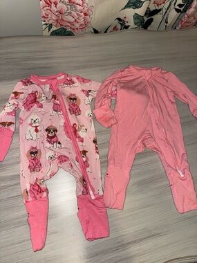 PatPat Pink Girls' Footed One-Piece Pajamas - Set of 2 Pink and Dog Print